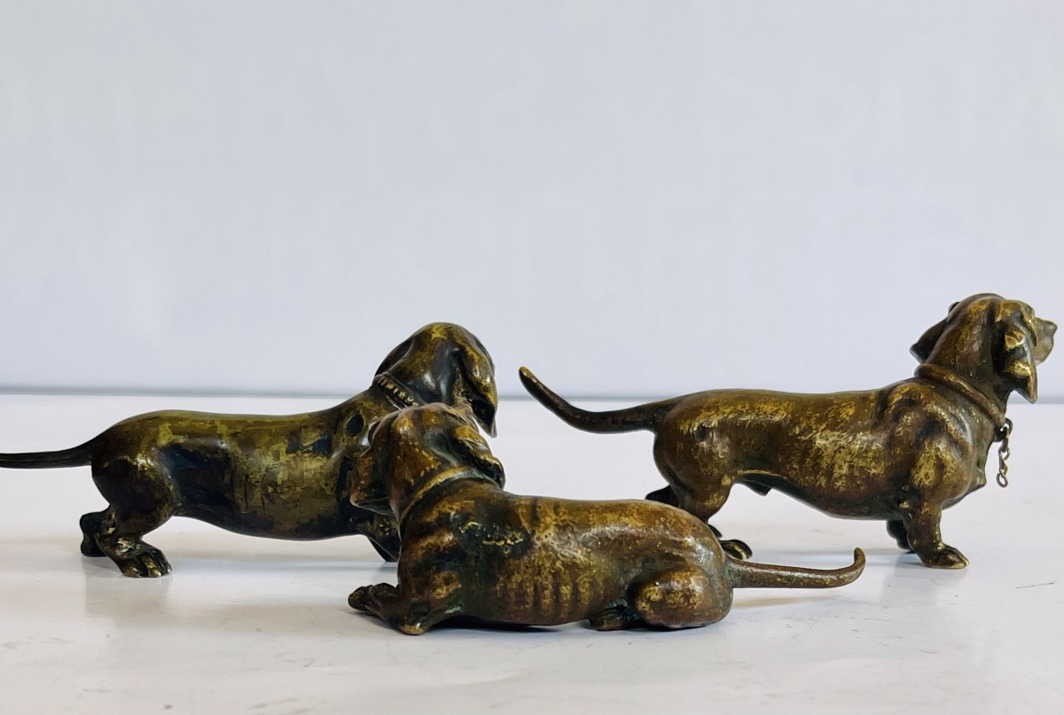 Ensemble de trois bassets en bronze de vienne -photo-2